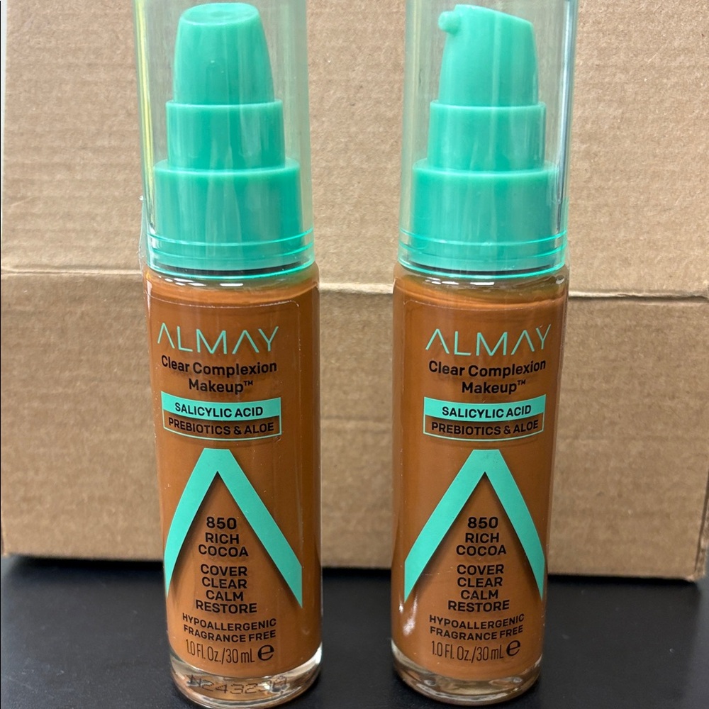 Almay Clear Complexion Makeup color 850 Rich Cocoa (2) new sealed 10oz bottles